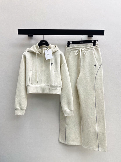 D Cropped Hooded Jacket &amp; Elastic Waist Casual Pants Set
