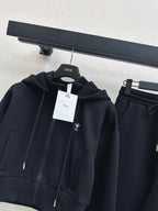 D Cropped Hooded Jacket &amp; Elastic Waist Casual Pants Set