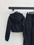 D Cropped Hooded Jacket &amp; Elastic Waist Casual Pants Set