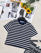 Soft &  Chic Striped Knit Polo T-Shirt