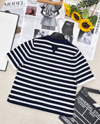 Soft &  Chic Striped Knit Polo T-Shirt