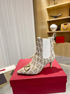 Elegant Printed Fabric Fashion Boots — Gold Buckle Edition