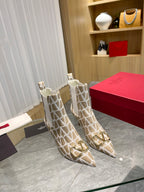 Elegant Printed Fabric Fashion Boots — Gold Buckle Edition