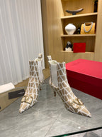 Elegant Printed Fabric Fashion Boots — Gold Buckle Edition