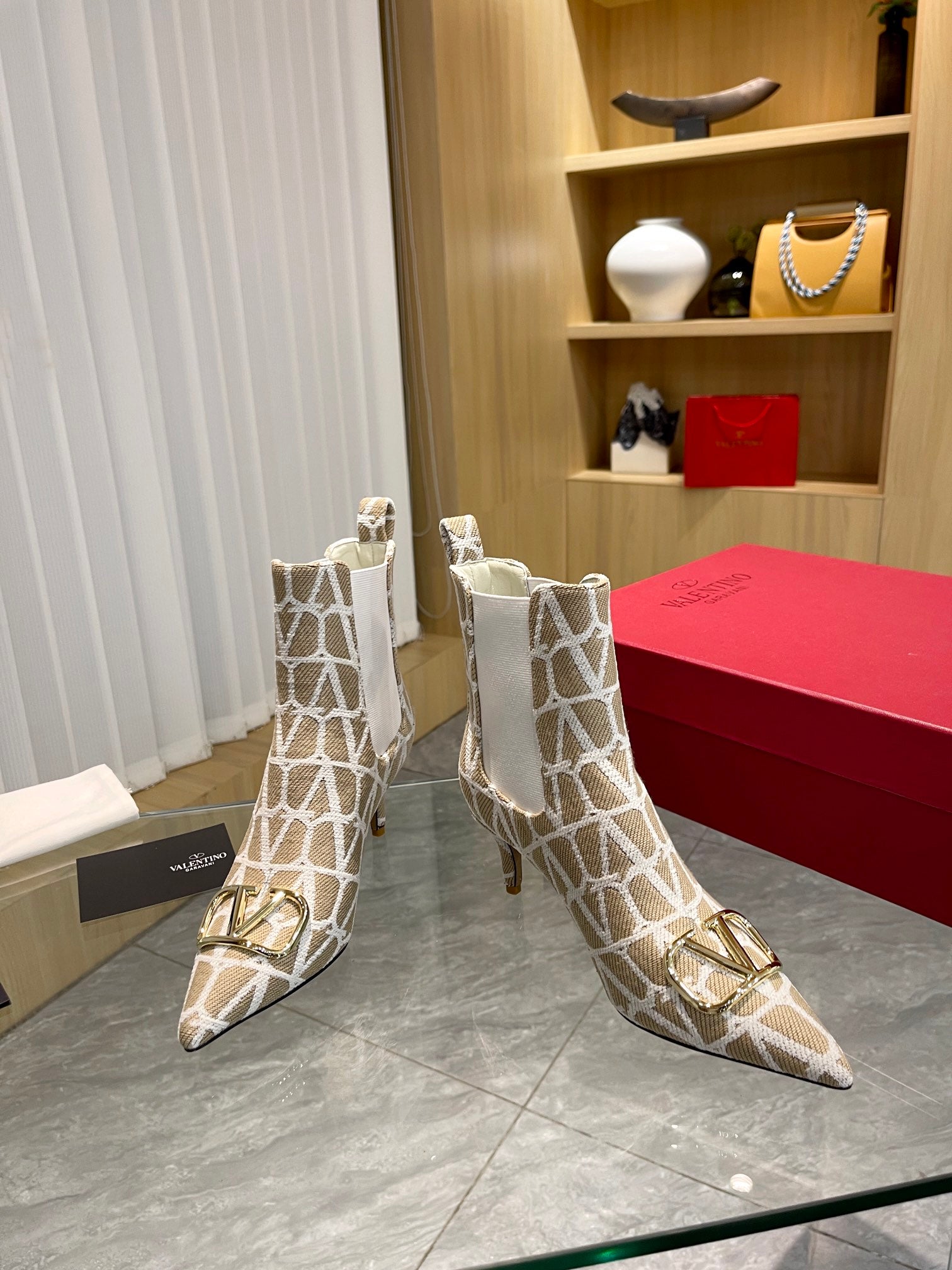 Elegant Printed Fabric Fashion Boots — Gold Buckle Edition