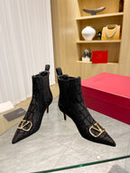 Elegant Printed Fabric Fashion Boots — Gold Buckle Edition