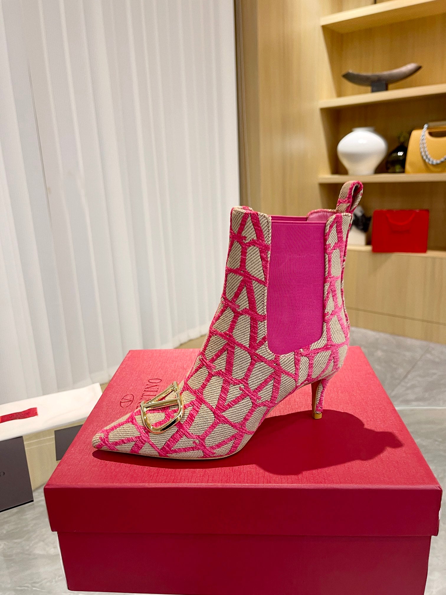 Elegant Printed Fabric Fashion Boots — Gold Buckle Edition