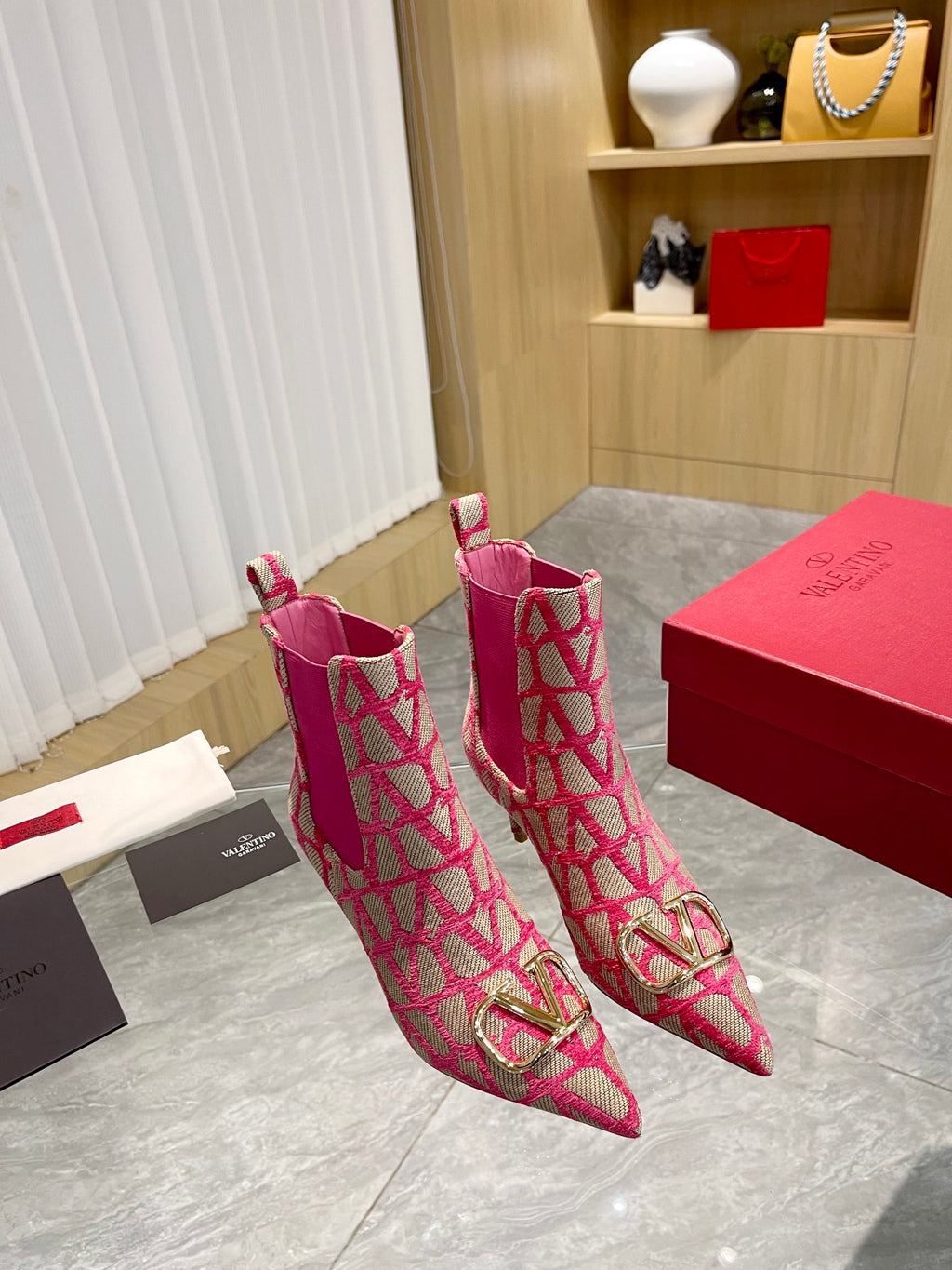 Elegant Printed Fabric Fashion Boots — Gold Buckle Edition