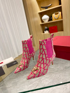 Elegant Printed Fabric Fashion Boots — Gold Buckle Edition