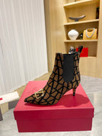 Elegant Printed Fabric Fashion Boots — Gold Buckle Edition