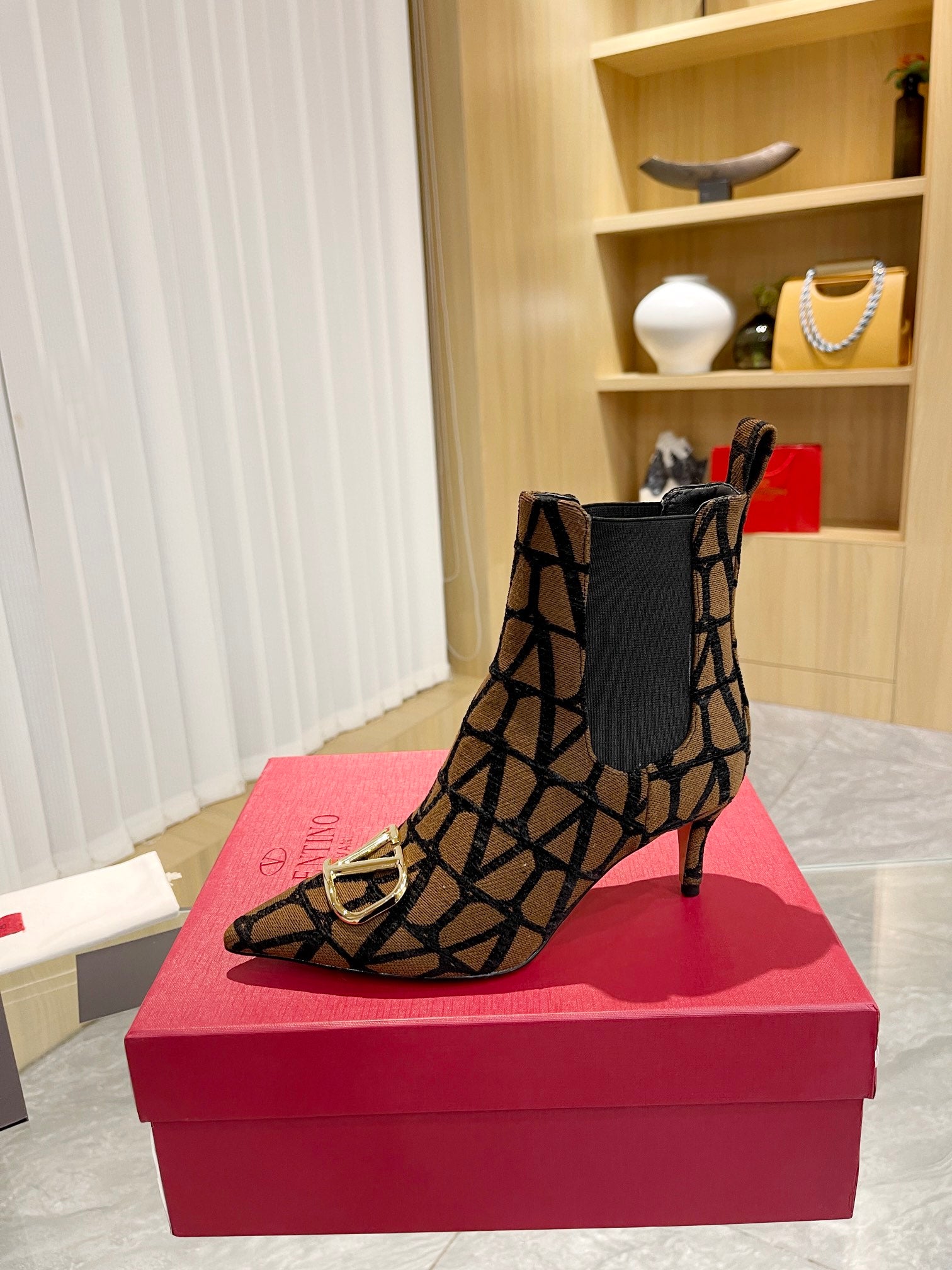 Elegant Printed Fabric Fashion Boots — Gold Buckle Edition