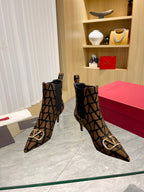 Elegant Printed Fabric Fashion Boots — Gold Buckle Edition