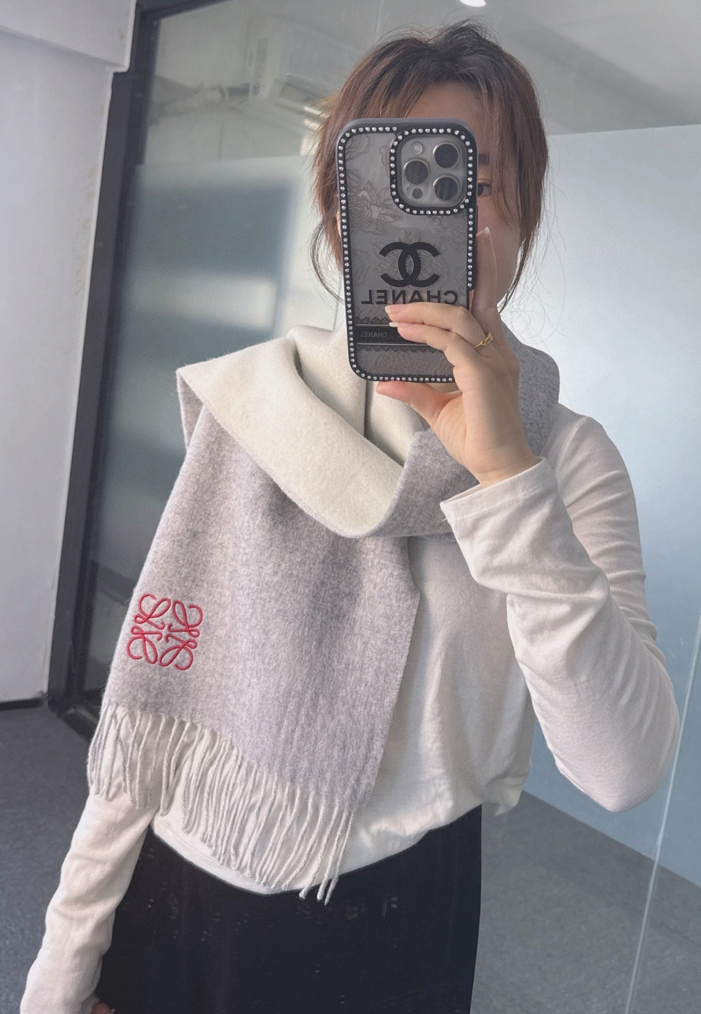 LW Double-Sided Colorblock Cashmere Scarf