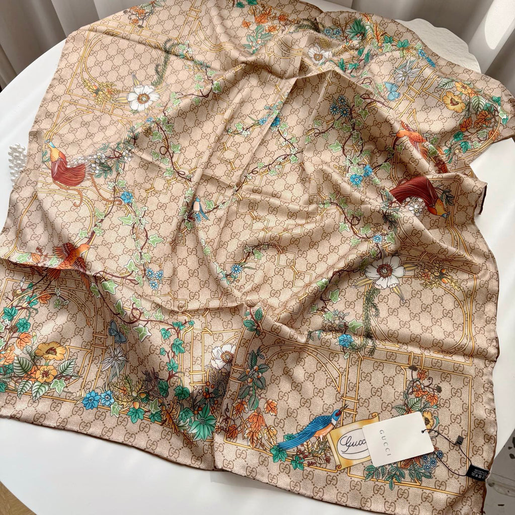 Silk Floral Scarf (90cm )