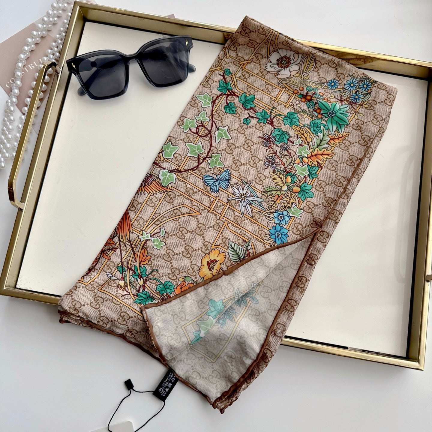 Silk Floral Scarf (90cm )