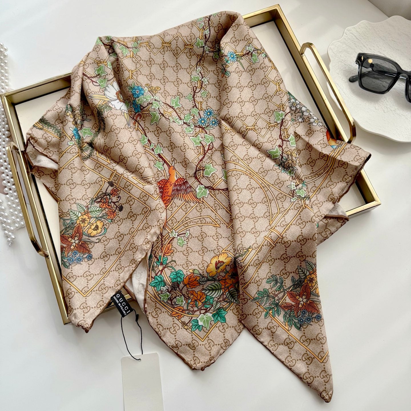 Silk Floral Scarf (90cm )