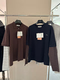 Striped-Sleeve Polo Long-Sleeve Top