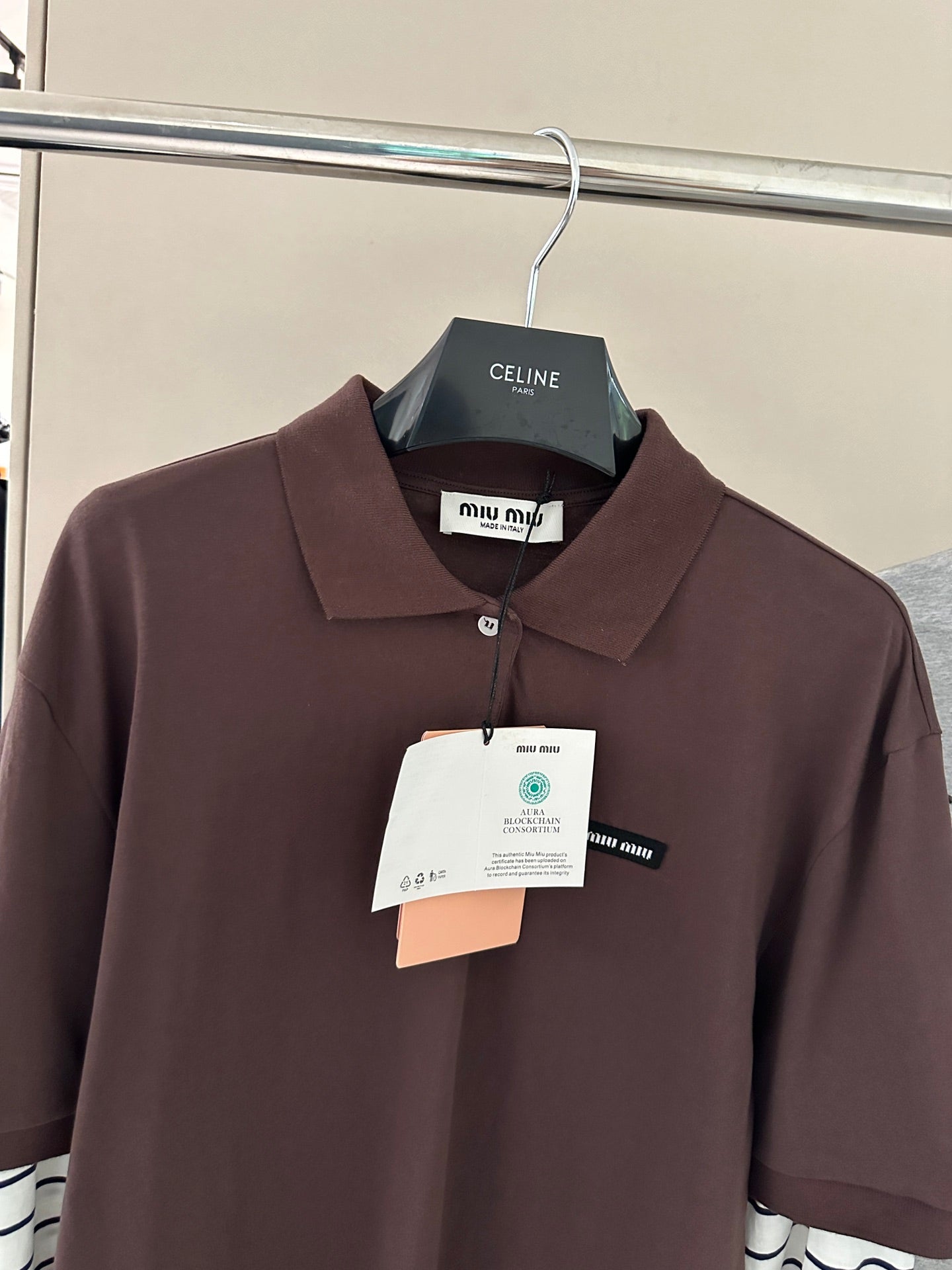 Striped-Sleeve Polo Long-Sleeve Top