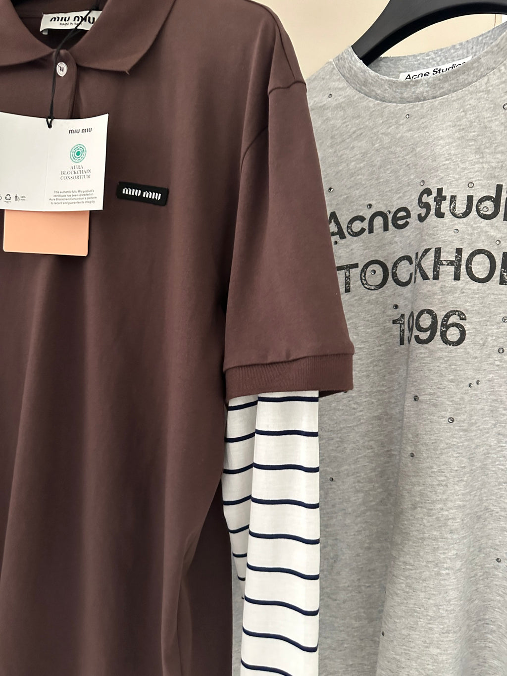 Striped-Sleeve Polo Long-Sleeve Top
