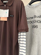 Striped-Sleeve Polo Long-Sleeve Top