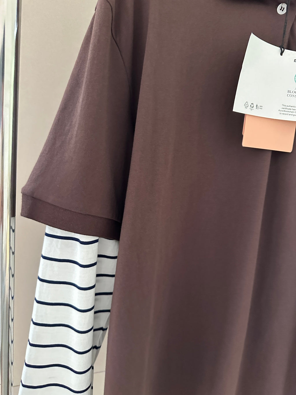 Striped-Sleeve Polo Long-Sleeve Top