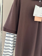 Striped-Sleeve Polo Long-Sleeve Top