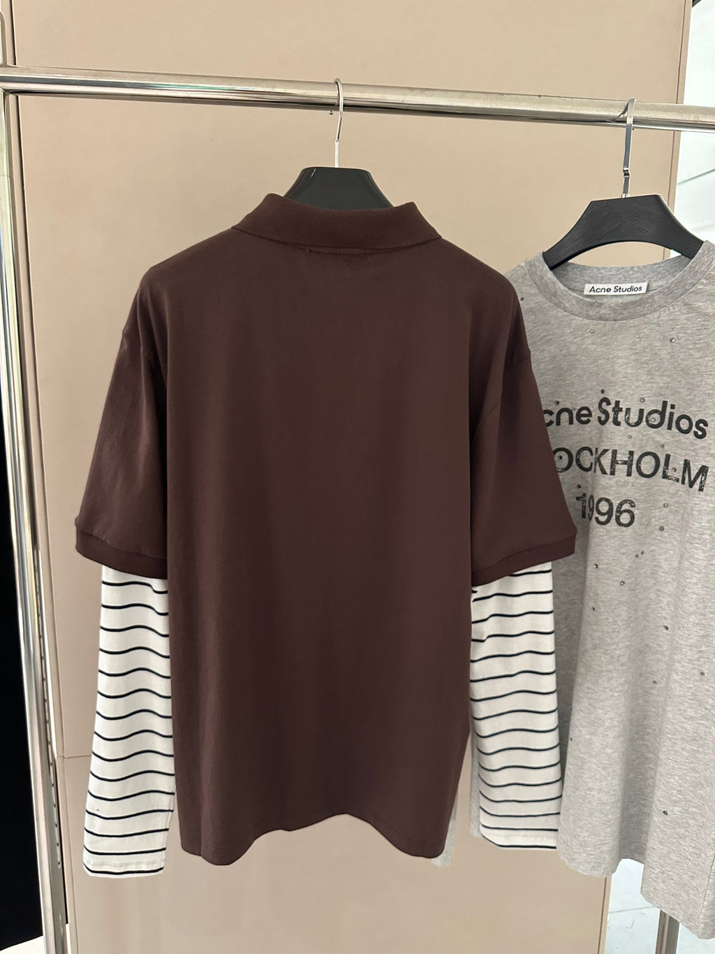 Striped-Sleeve Polo Long-Sleeve Top