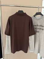Striped-Sleeve Polo Long-Sleeve Top