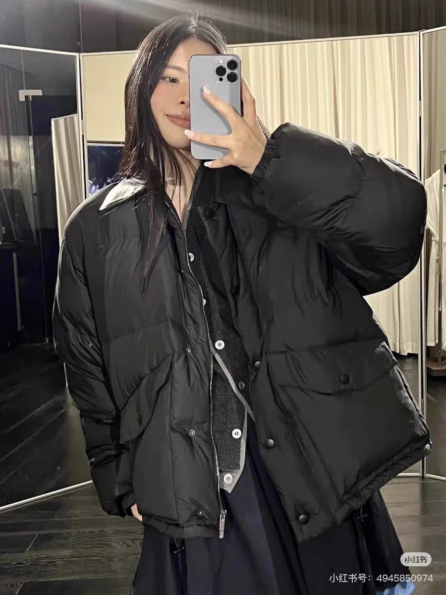 MM Premium Down Jacket with Printed Leather Collar