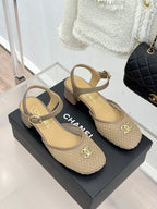 Mesh Block-Heel Sandals