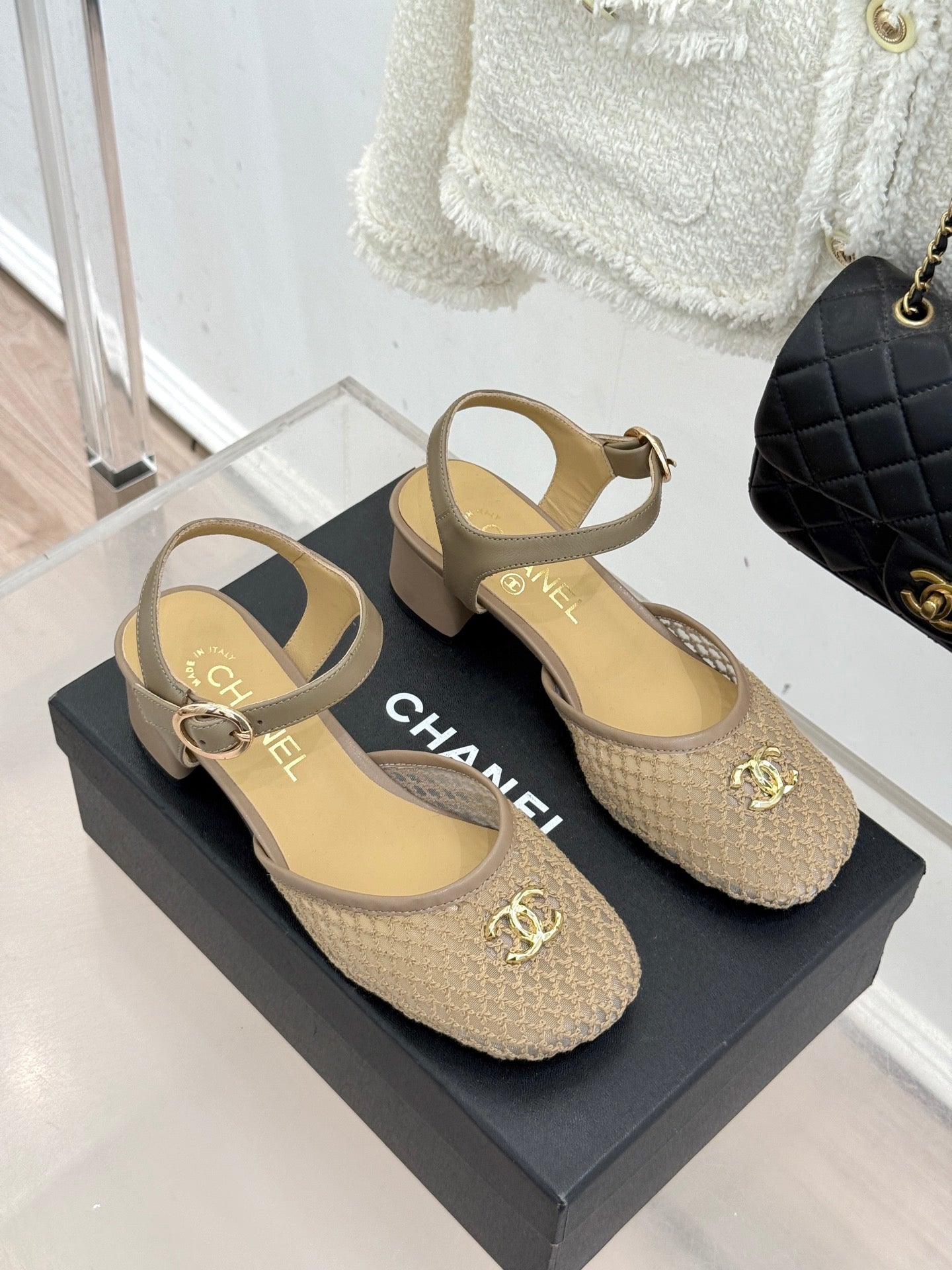 Mesh Block-Heel Sandals