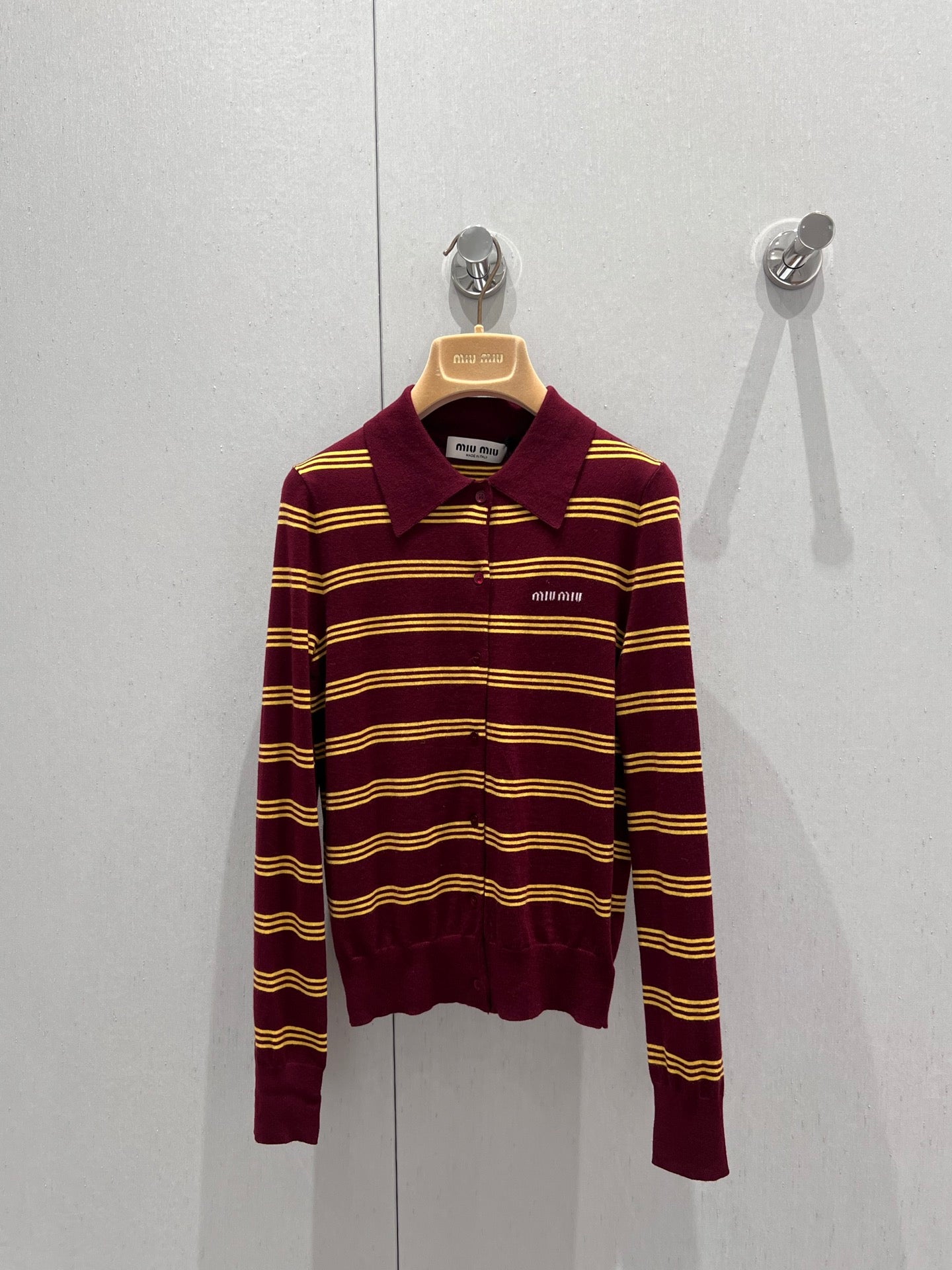 Logo Striped Polo-Collar Knit Cardigan