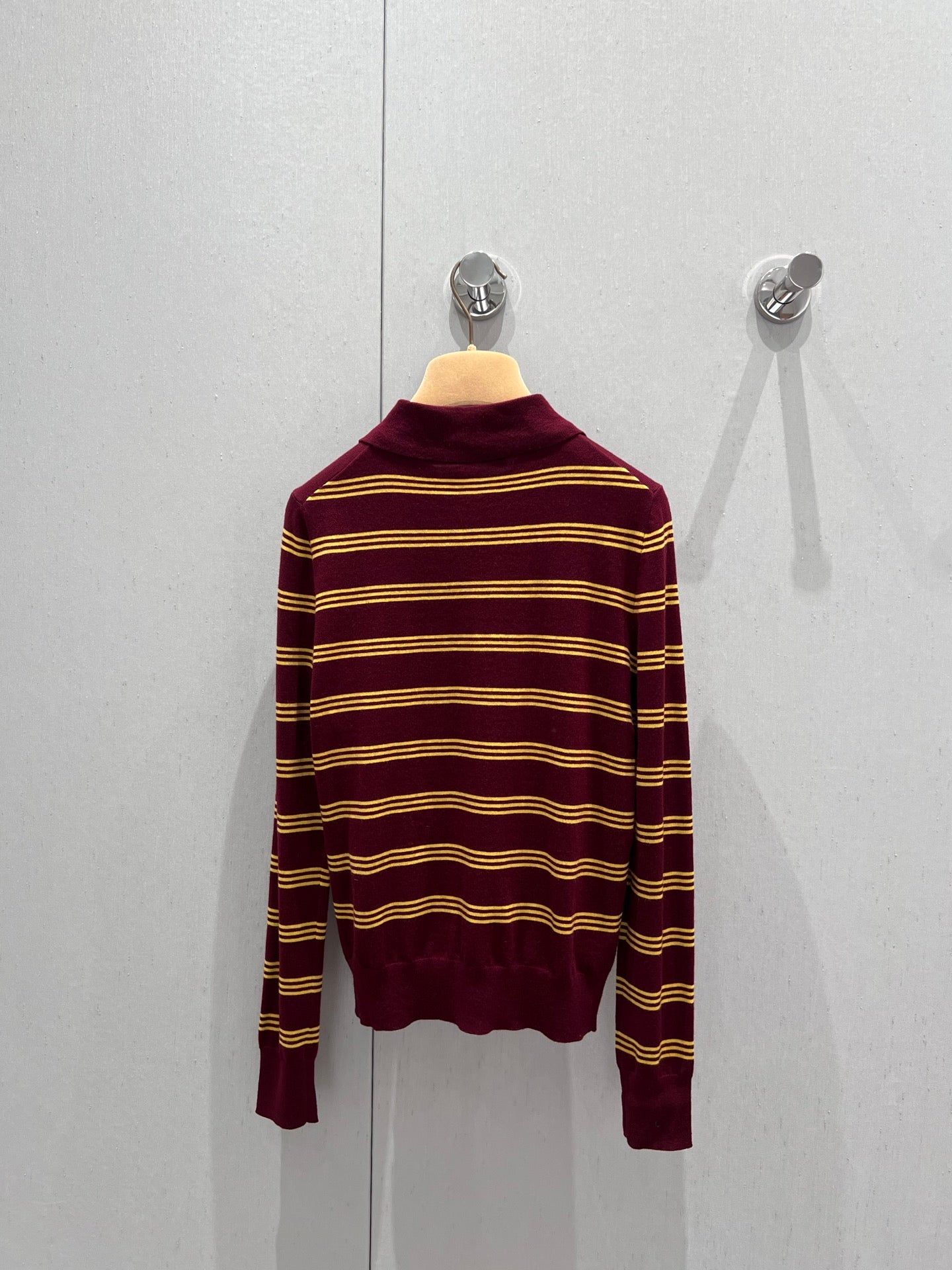 Logo Striped Polo-Collar Knit Cardigan