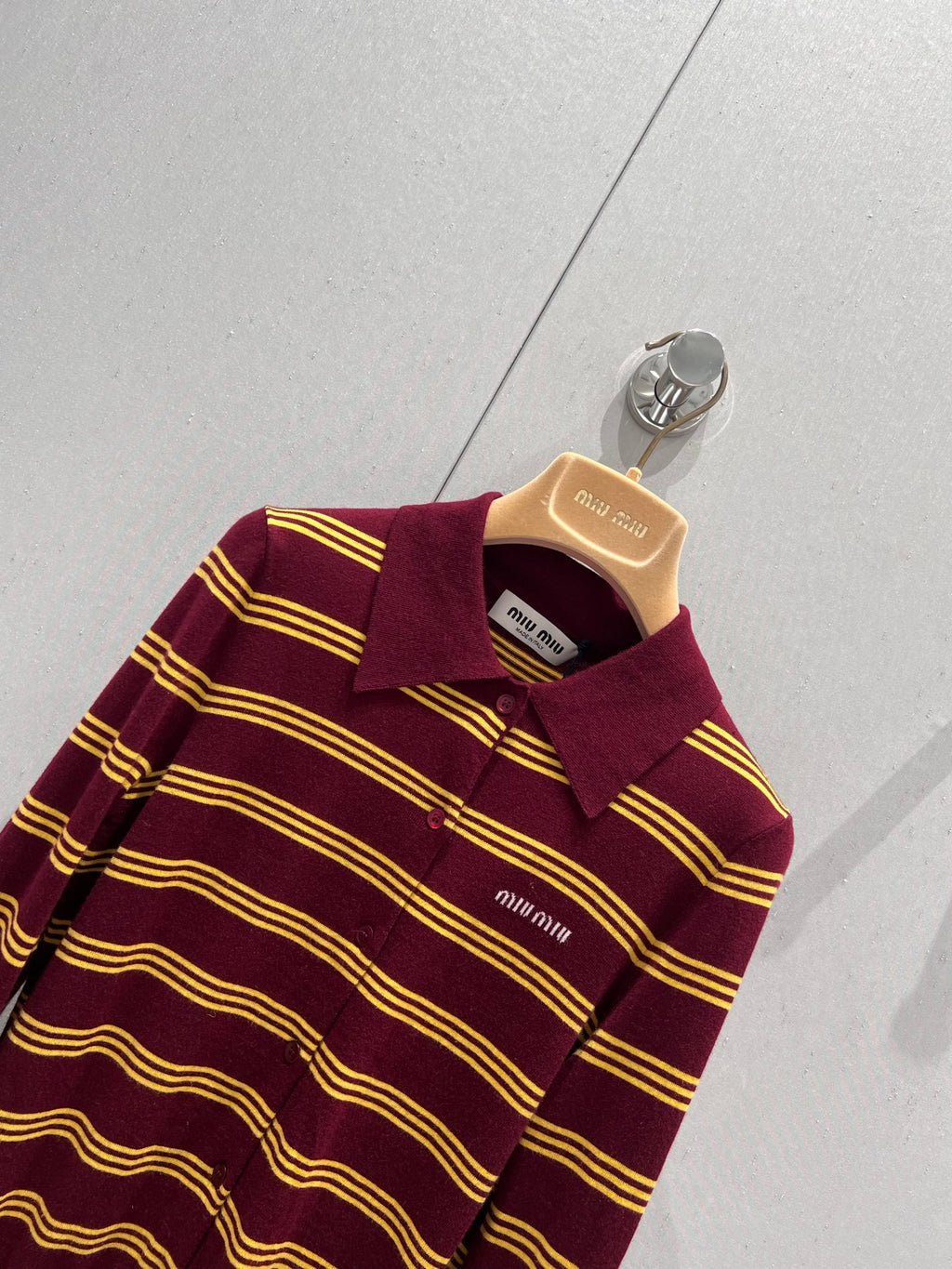 Logo Striped Polo-Collar Knit Cardigan