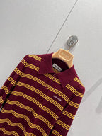Logo Striped Polo-Collar Knit Cardigan