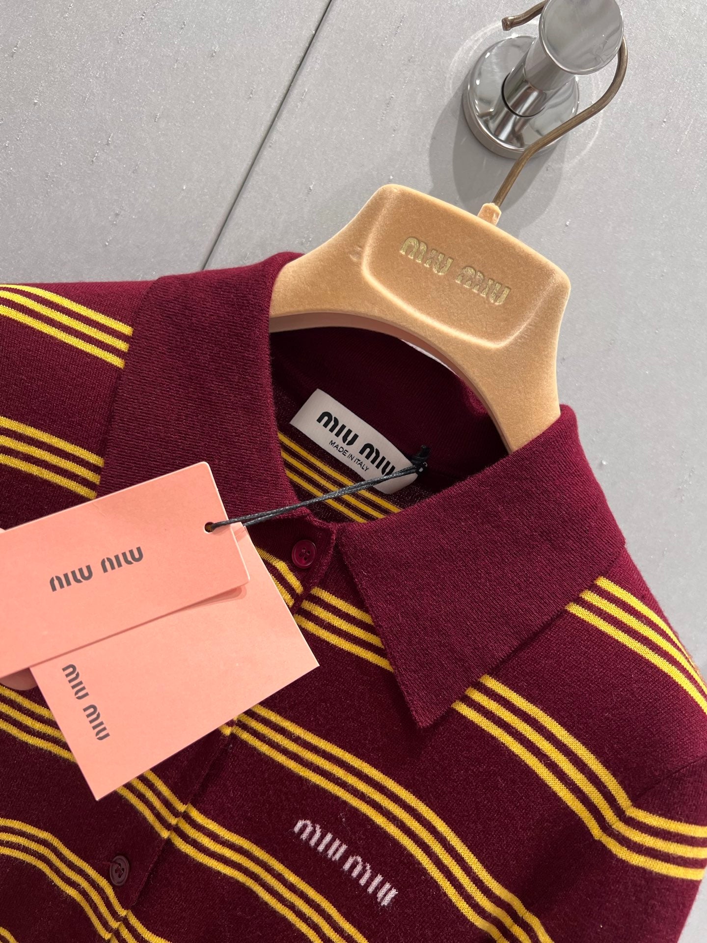 Logo Striped Polo-Collar Knit Cardigan