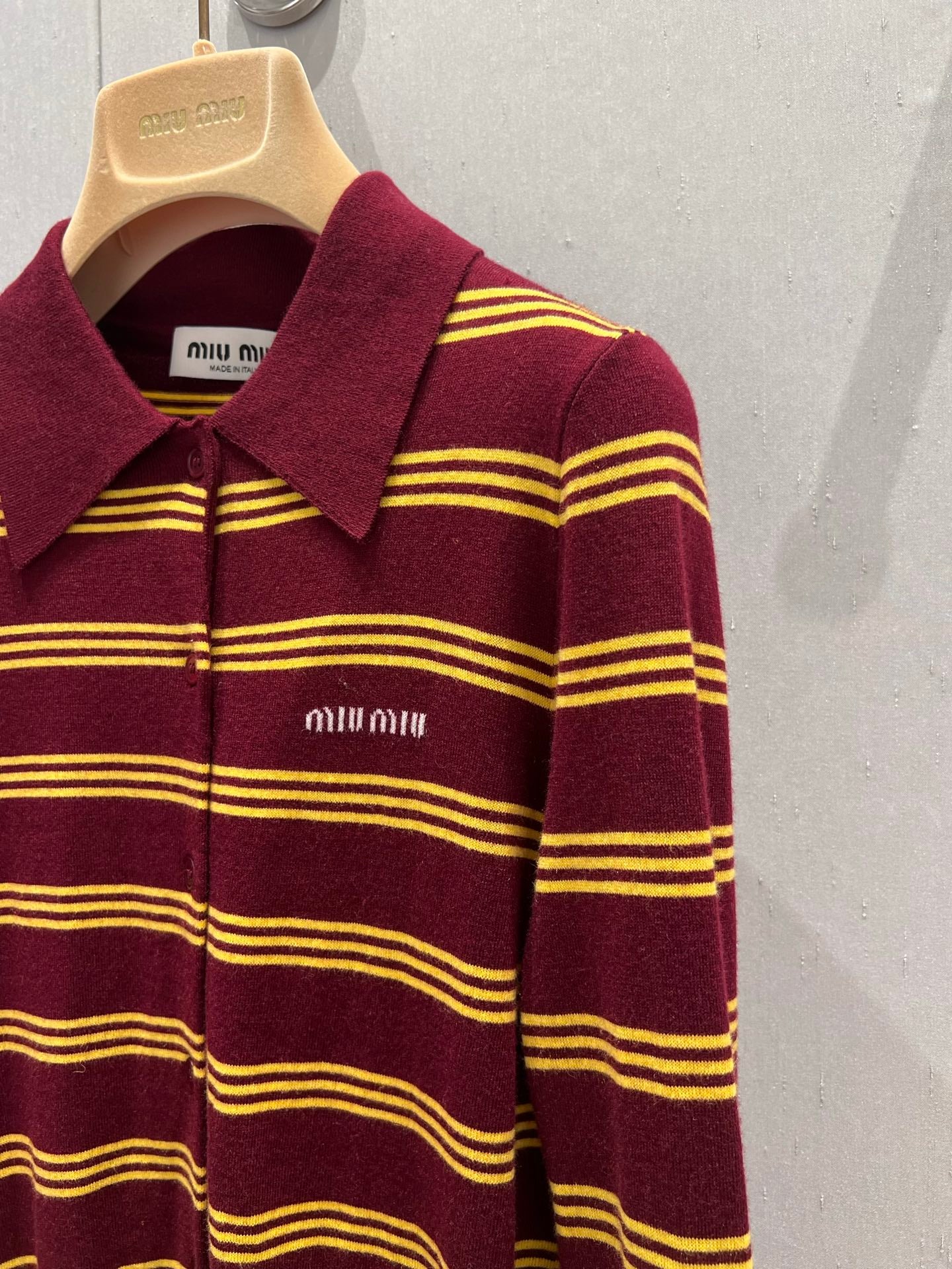 Logo Striped Polo-Collar Knit Cardigan
