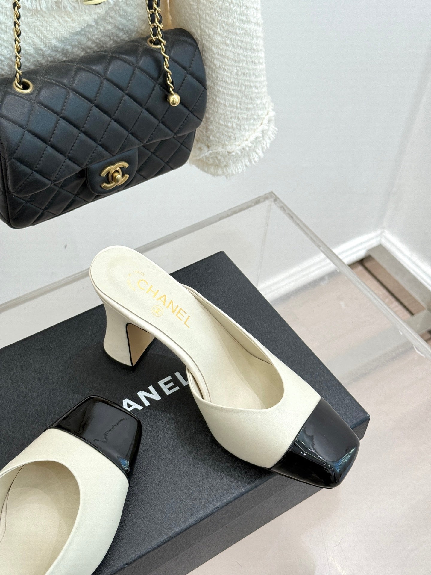Square-Toe Double-Emblem High-Heel Mules