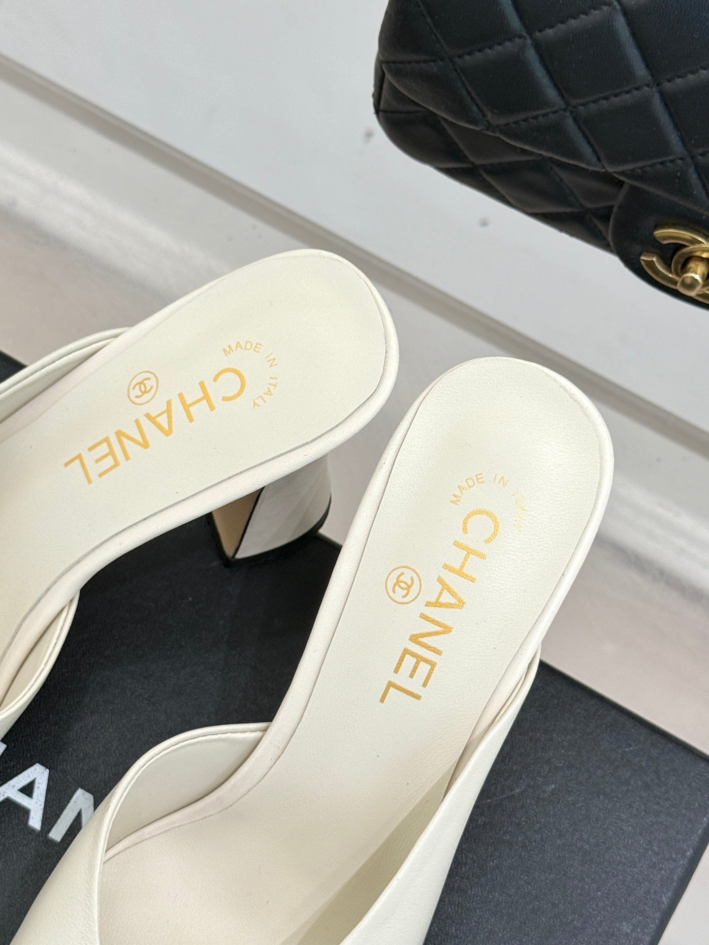 Square-Toe Double-Emblem High-Heel Mules