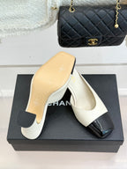 Square-Toe Double-Emblem High-Heel Mules