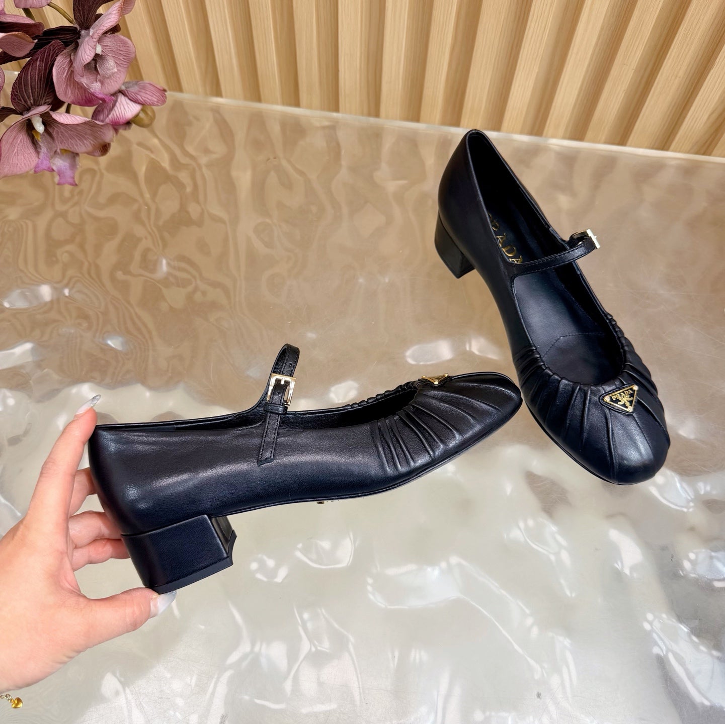 Classic Triangle Logo Mary Jane Heels (High Quality)