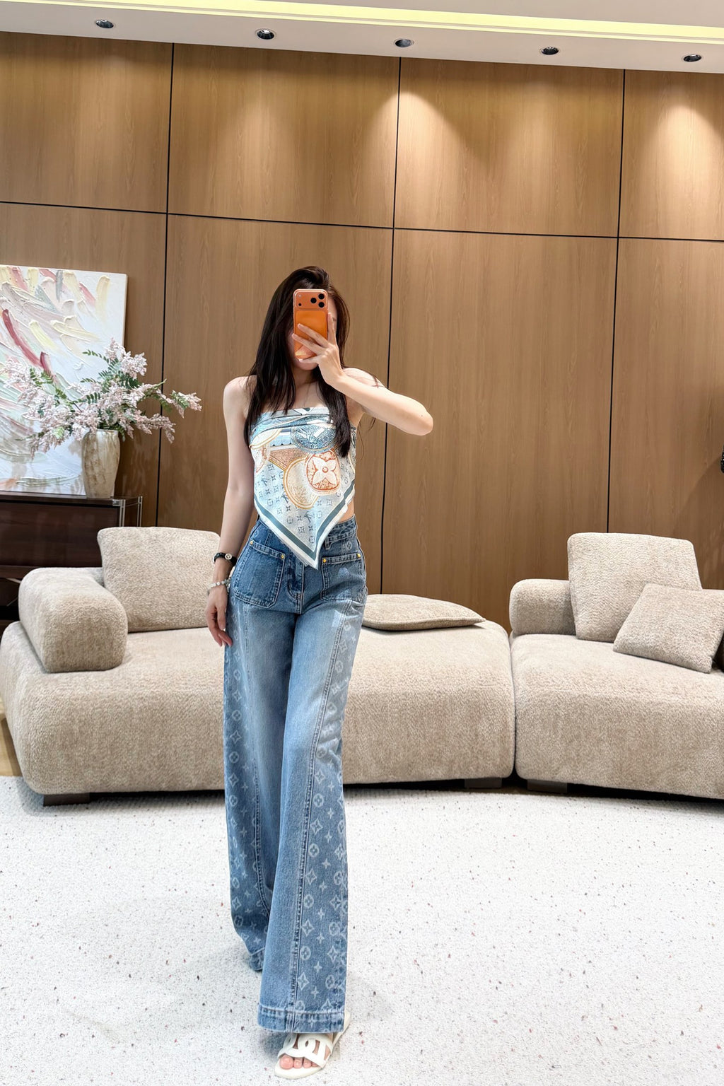 Monogram Double-Pocket Straight-Leg Jeans Women