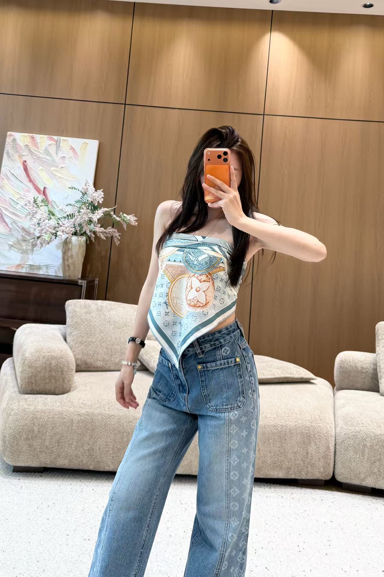 Monogram Double-Pocket Straight-Leg Jeans Women