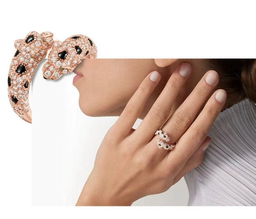 Double Panther Head Full Pavé Ring |Top Tier|