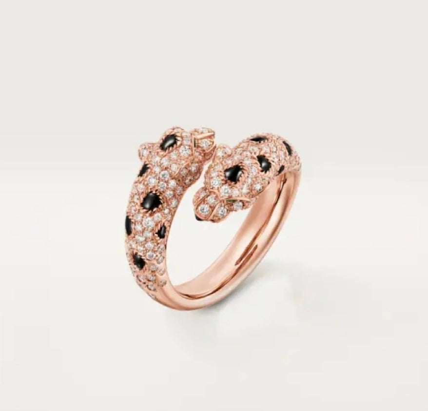 Double Panther Head Full Pavé Ring |Top Tier|