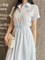 Striped Drawstring Shirt Dress 👗✨ (High Quality)