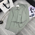 Embroidered Collar Shirt & Wide-Leg Pants Set