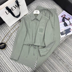 Embroidered Collar Shirt & Wide-Leg Pants Set