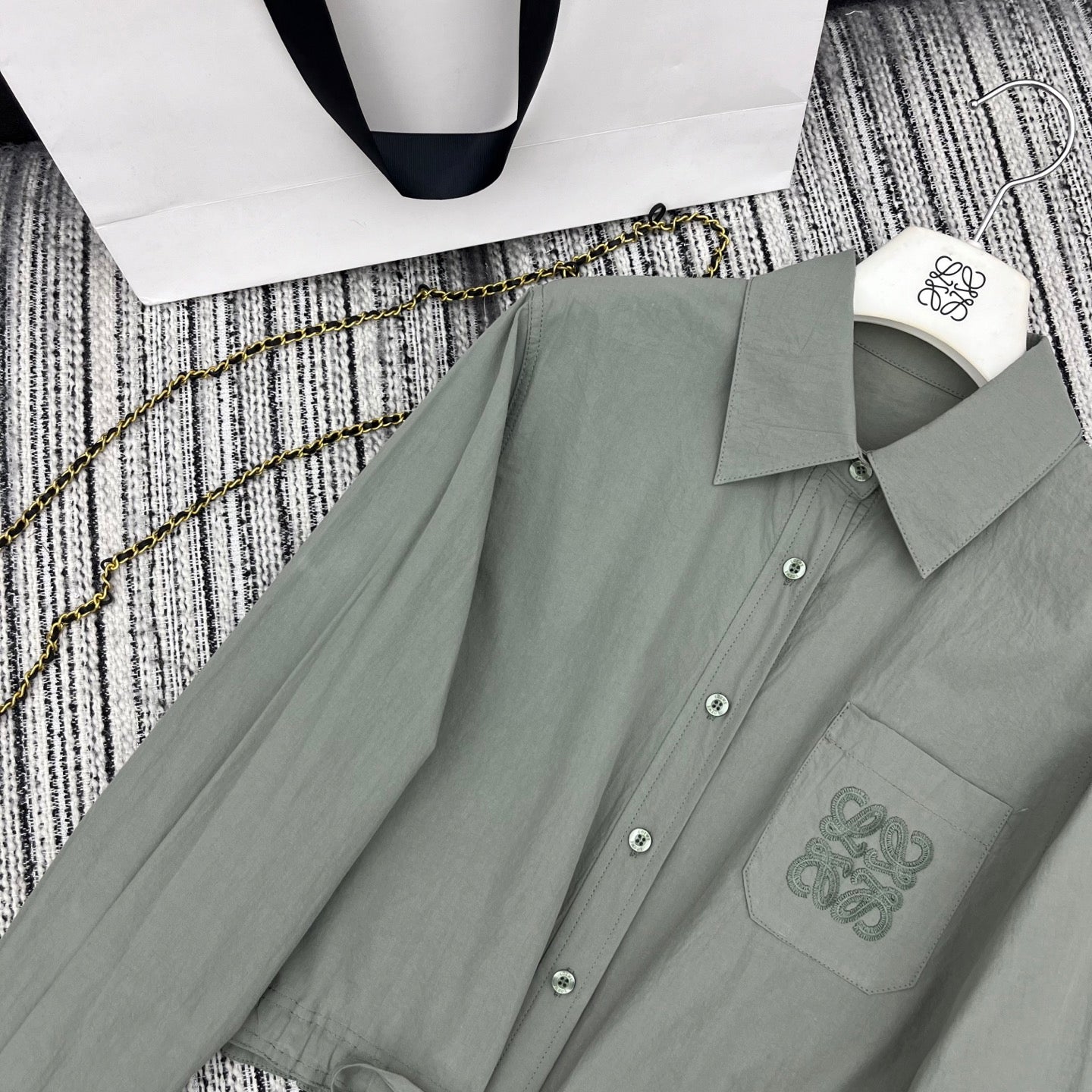 Embroidered Collar Shirt & Wide-Leg Pants Set
