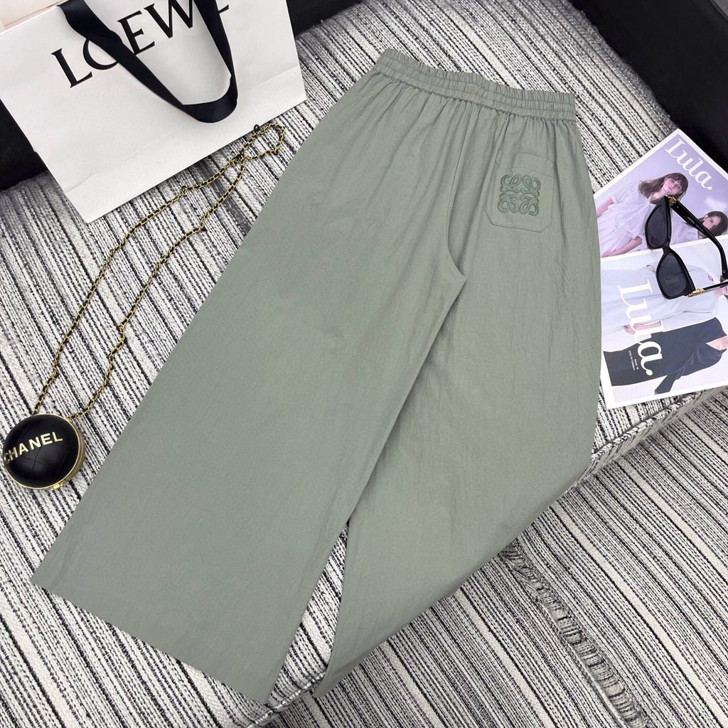 Embroidered Collar Shirt & Wide-Leg Pants Set